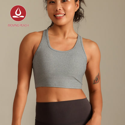 MOVING PEACH Women Sports Tank Top U-neck design Racerback Yoga Top Breathable Fixed Bra Cups Pilates Fitness Dance Daily wear CVL