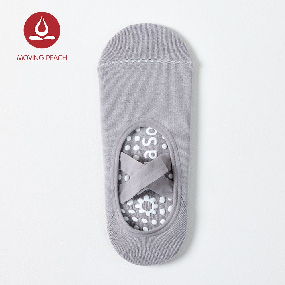 MOVING PEACH Women Pilates Socks Yoga Socks Breathable Cross Strapping Dance Socks Non-Slip Barre Socks