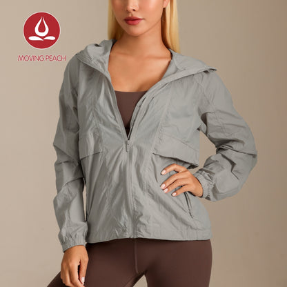 MOVING PEACH Women UV Protection Jacket UPF 50+ Outdoor Running Hoodie Lightweight Full-Zip Windbreaker Jacket BSP