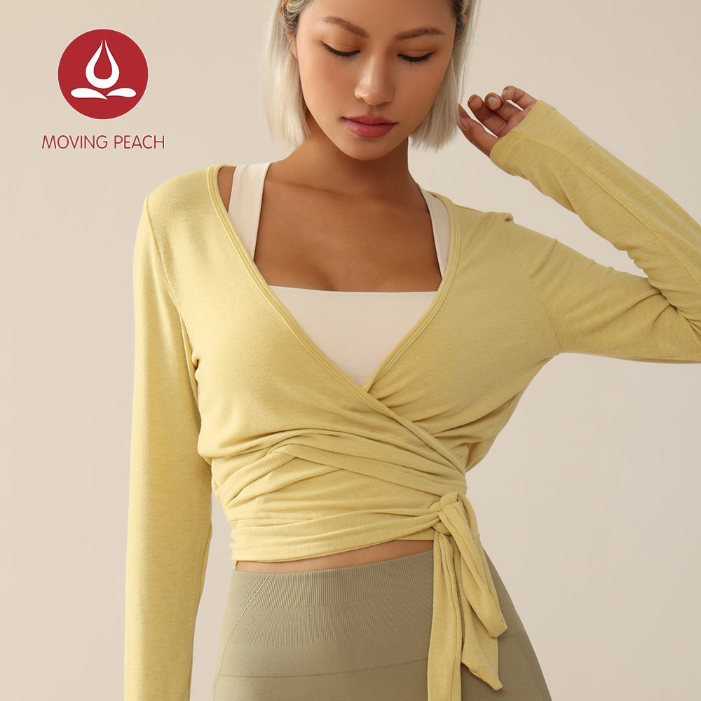 MOVING PEACH Women Yoga Fitness Long Sleeve Lightweight 2 Way Tie-up Sports Top Breathable Daily Wear ASQ