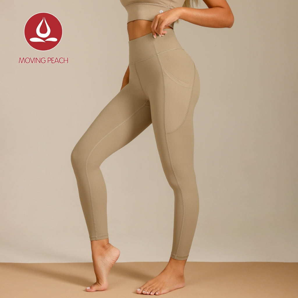 MOVING PEACH Women Yoga Leggings High waist Multi-Pocket Fitness Leggings Quick-Dry High Stretch Sports Pants Gym HIIT Training Daily wear CLQ(new)