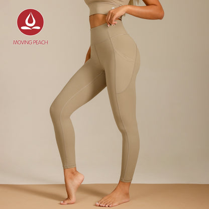 MOVING PEACH Women Yoga Leggings High waist Multi-Pocket Fitness Leggings Quick-Dry High Stretch Sports Pants Gym HIIT Training Daily wear CLQ(new)