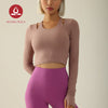 MOVING PEACH Women Halter Top Soft Yoga Sports Longsleeve Removable Cups Pilates Dance Crop Top With Thumbhole ASE