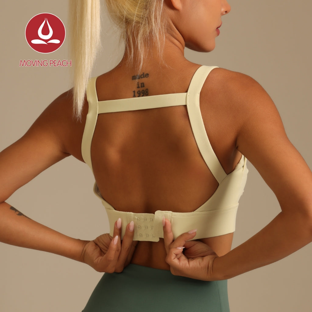 MOVING PEACH Women Sports Bra Beauty-back Yoga Pilates Bra Comfort Removable Bra Cups With Back Buckle Gym Dance Daily Wear CBB2