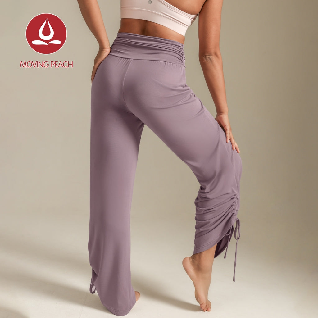 MOVING PEACH Women Loose Yoga Pants High waist Lightweight Adjustable Draped Wide-Leg Pants Quick Dry Comfort Pilates Daily wear ELF