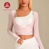 MOVING PEACH Women Sports Longsleeve Dual-Style Wear Design Wrap around style Crop Top Comfort Yoga Pilates Dance Daily wear ASQ(new)