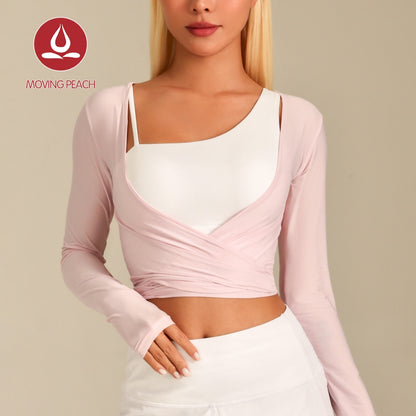 MOVING PEACH Women Sports Longsleeve Dual-Style Wear Design Wrap around style Crop Top Comfort Yoga Pilates Dance Daily wear ASQ(new)