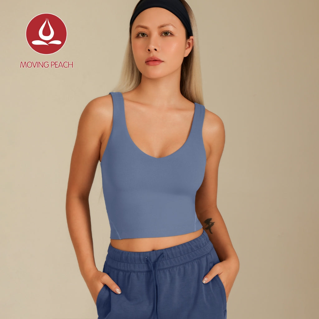 MOVING PEACH Women Sports Tank top Comfort Wide Shoulder Straps Yoga Top Breathable Removable Bra Cups Crop Top Fitness Running Dance Daily Wear AVV(lumair)