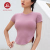 MOVING PEACH Women Sports Yoga T-shirts Skinny Dri-fit Fitness Top with Padded ATE