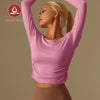 MOVING PEACH Women Modal Ribbed Long Sleeve Slim Fit Pilates Yoga Top Comfort Cinched sides Crop Top Gym Dance Running Daily wear CSS