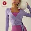 MOVING PEACH Women Yoga Fitness Long Sleeve Lightweight 2 Way Tie-up Sports Top Breathable Daily Wear ASQ