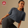 MOVING PEACH Women Sports Crop Top Relaxed Fit Breathable Running Exercise Classic Crew Neckline T-shirts Without Inner Bra ATL