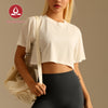 MOVING PEACH Women Sports Crop Top Relaxed Fit Breathable Running Exercise Classic Crew Neckline T-shirts Without Inner Bra ATL