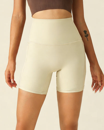 MOVING PEACH Women Cycling Shorts High Waist Hip-lifting Fitness Shorts Buttery Soft Breathable Running Shorts With Side Pockets APC