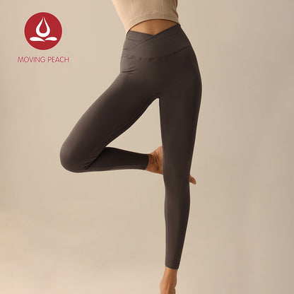 MOVING PEACH Women Seamless Yoga Leggings Butt Lifting V-shaped Waistband Design Sports Pants Squatproof Beathable Fitness Pants ALX