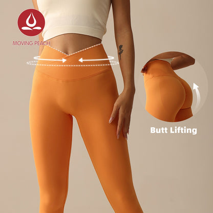 MOVING PEACH Women Seamless Yoga Leggings Butt Lifting V-shaped Waistband Design Sports Pants Squatproof Beathable Fitness Pants ALX