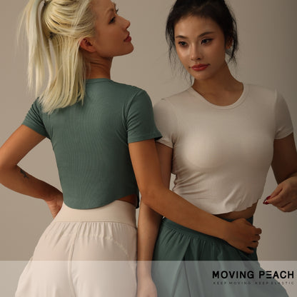 MOVING PEACH Women Sports Yoga T-shirts Skinny Dri-fit Fitness Top with Padded ATE