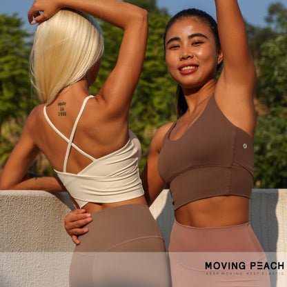 MOVING PEACH Women Sports Tank Top Breathable Yoga Top Sweetheart neckline Crisscross straps Crop Top Soft Fixed Bra Cups Gym Dance Daily wear CVX