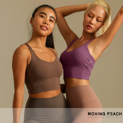 MOVING PEACH Women Sports Tank Top Breathable Yoga Top Sweetheart neckline Crisscross straps Crop Top Soft Fixed Bra Cups Gym Dance Daily wear CVX