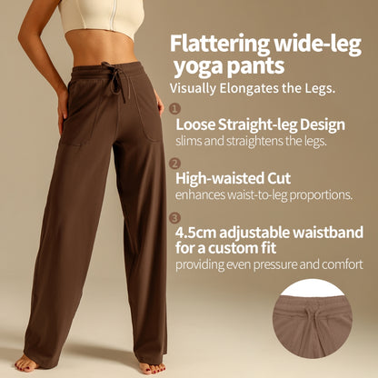 MOVING PEACH Women High-Waisted Wide-Leg Pants Antibacterial Fabric Loose Sports Pants with Adjustable Waist String Yoga Running Dance Daily Wear ELC2