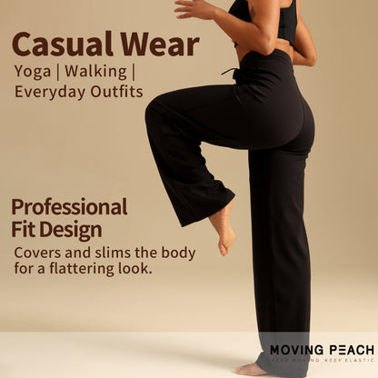 MOVING PEACH Women High-Waisted Wide-Leg Pants Antibacterial Fabric Loose Sports Pants with Adjustable Waist String Yoga Running Dance Daily Wear ELC2