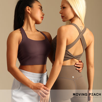 MOVING PEACH Sports Tank Top for Women Cross-aesthetic design Top Comfort Wide Shoulder Straps Yoga Crop Top Fixed Pads Pilates Fitness Dance Daily wear CVN