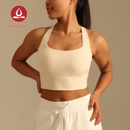 MOVING PEACH Sports Tank Top for Women Cross-aesthetic design Top Comfort Wide Shoulder Straps Yoga Crop Top Fixed Pads Pilates Fitness Dance Daily wear CVN