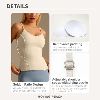 MOVING PEACH Women Sports Tank Top Adjustable Straps Yoga Top Soft Removable Bra Cups Gym Pilates Dance Daily wear CVU