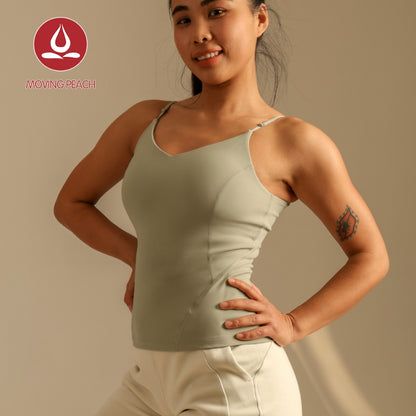 MOVING PEACH Women Sports Tank Top Adjustable Straps Yoga Top Soft Removable Bra Cups Gym Pilates Dance Daily wear CVU