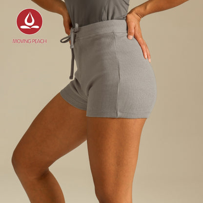 MOVING PEACH Women Yoga Shorts Natural Ribbed Conton Shorts Comfort Adjustable Waist String Shorts High Waist Breathable Running Gym Daily wear APM