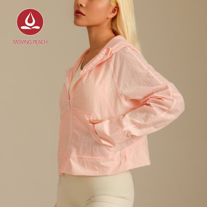 MOVING PEACH Women UV Protection Jacket Lightweight Windbreaker Jacket Waterproof Jacket Outdoors Sports Full-zip Sun Protection Hoodie BSN