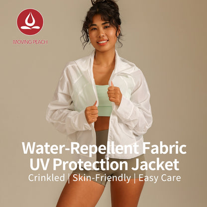 MOVING PEACH Women UV Protection Jacket Lightweight Windbreaker Jacket Waterproof Jacket Outdoors Sports Full-zip Sun Protection Hoodie BSN