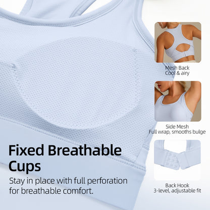 MOVING PEACH Women Sports Bra Medium Support Shockproof Running Bra Breathable Comfort Fixed Bra Cups with Back Hook Yoga Gym Dance Daily wear BBW