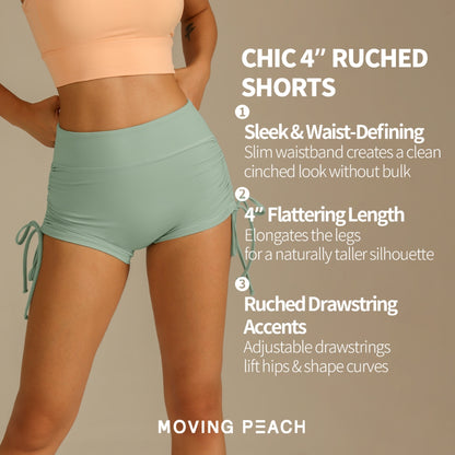 MOVING PEACH Women Yoga Shorts High Waist Hip up Sports Shorts with Adjustable Side String Comfort Breathable Running Gym Dance Daily wear CPN2