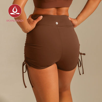 MOVING PEACH Women Yoga Shorts High Waist Hip up Sports Shorts with Adjustable Side String Comfort Breathable Running Gym Dance Daily wear CPN2
