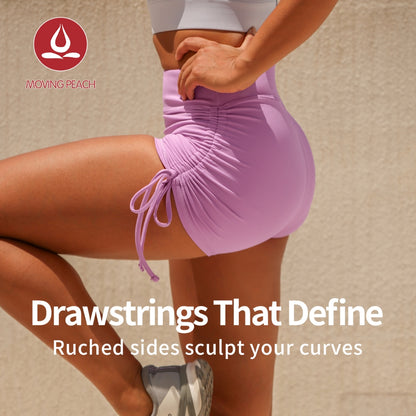 MOVING PEACH Women Yoga Shorts High Waist Hip up Sports Shorts with Adjustable Side String Comfort Breathable Running Gym Dance Daily wear CPN2