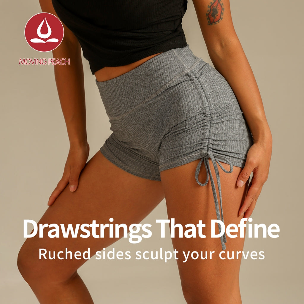 MOVING PEACH Women Yoga Shorts High Waist Hip up Sports Shorts with Adjustable Side String Comfort Breathable Running Gym Dance Daily wear CPN2