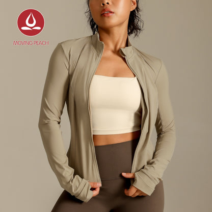 MOVING PEACH Women Sports Coat Cool Feeling Slim Fit Full-Zip Fitness Jacket Outdoor Training Running Daily Wear ASD