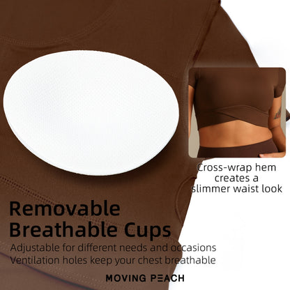 MOVING PEACH Women Gym Shirt Breathable Running Sports T-shirts Comfort Yoga Top Daily Wear CTU