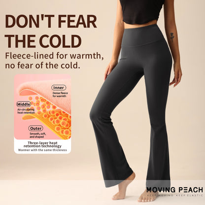 MOVING PEACH Women Flared Pants High-rise Warm Fleece Fabric Yoga Bell-bottoms Gym Pilates Dance Daily wear CLL(brushed)