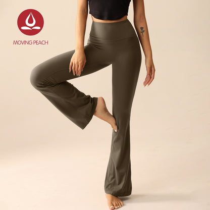 MOVING PEACH Women Flared Pants High-rise Warm Fleece Fabric Yoga Bell-bottoms Gym Pilates Dance Daily wear CLL(brushed)