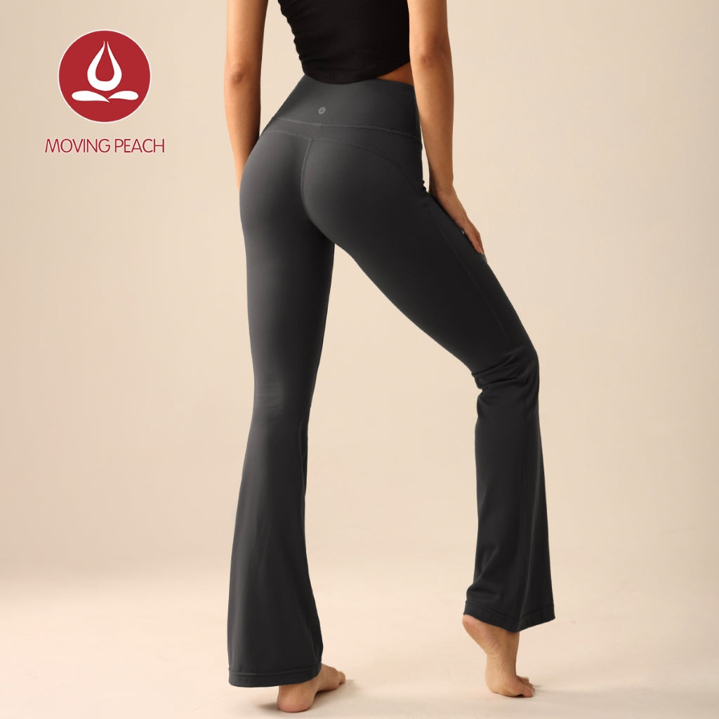 MOVING PEACH Women Flared Pants High-rise Warm Fleece Fabric Yoga Bell-bottoms Gym Pilates Dance Daily wear CLL(brushed)