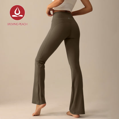 MOVING PEACH Women Flared Pants High-rise Warm Fleece Fabric Yoga Bell-bottoms Gym Pilates Dance Daily wear CLL(brushed)