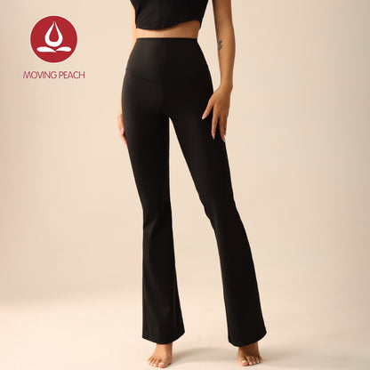 MOVING PEACH Women Flared Pants High-rise Warm Fleece Fabric Yoga Bell-bottoms Gym Pilates Dance Daily wear CLL(brushed)