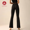 MOVING PEACH Women Flared Pants High-rise Warm Fleece Fabric Yoga Bell-bottoms Gym Pilates Dance Daily wear CLL(brushed)