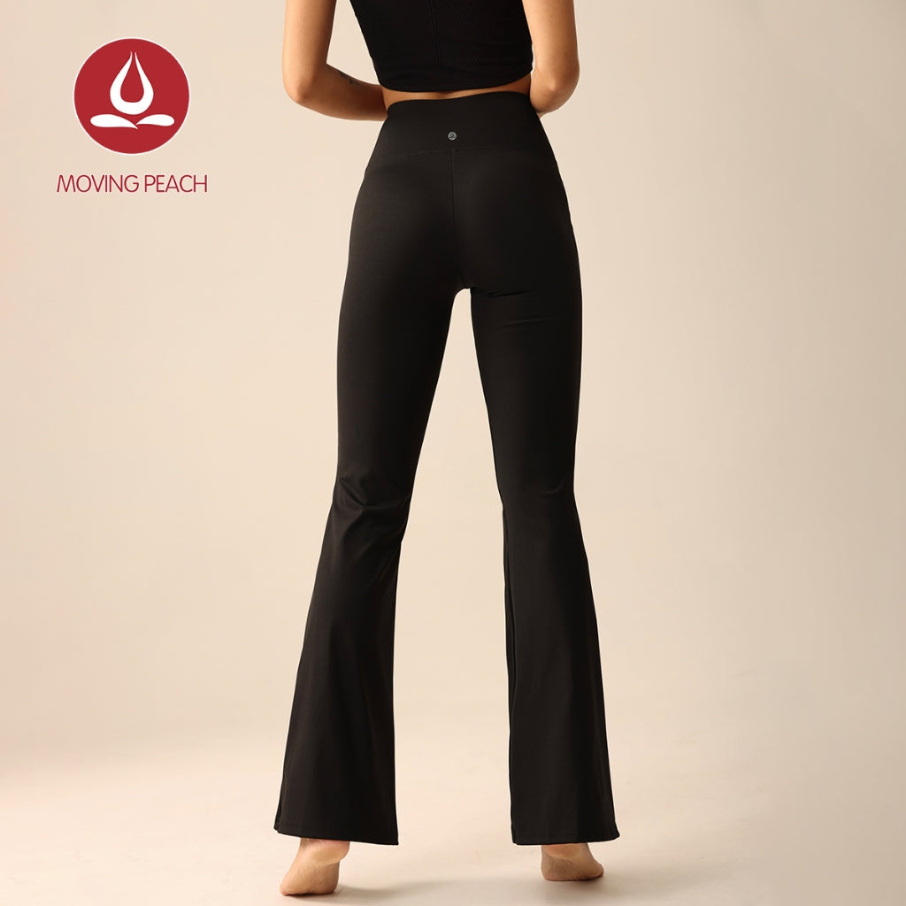 MOVING PEACH Women Flared Pants High-rise Warm Fleece Fabric Yoga Bell-bottoms Gym Pilates Dance Daily wear CLL(brushed)