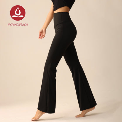 MOVING PEACH Women Flared Pants High-rise Warm Fleece Fabric Yoga Bell-bottoms Gym Pilates Dance Daily wear CLL(brushed)