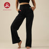 MOVING PEACH Women Wide-Leg Pants High-rise Warm Fleece Fabric Loose Sports Pants with Adjustable waist string Gym Running Dance Daily wear ELC(brushed)
