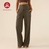 MOVING PEACH Women Wide-Leg Pants High-rise Warm Fleece Fabric Loose Sports Pants with Adjustable waist string Gym Running Dance Daily wear ELC(brushed)