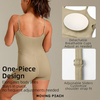 MOVING PEACH Women Sports Bodysuit One Piece Design Jumpsuit Ballet Leotard Adjustable Straps Removable Bra Cups Pilates Outfit Gym Dance Daily wear AJA